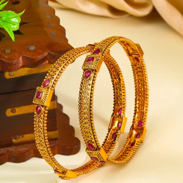 Mohini_Manjari_Paired_Bangle_Gold_Plated_Enchanting_Blossom_Bangle_Set_V_2471_Red_Pack_Of_2