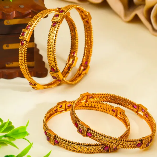 Mohini_Manjari_Paired_Bangle_Gold_Plated_Enchanting_Blossom_Bangle_Set_V_2471_Red_Pack_Of_4