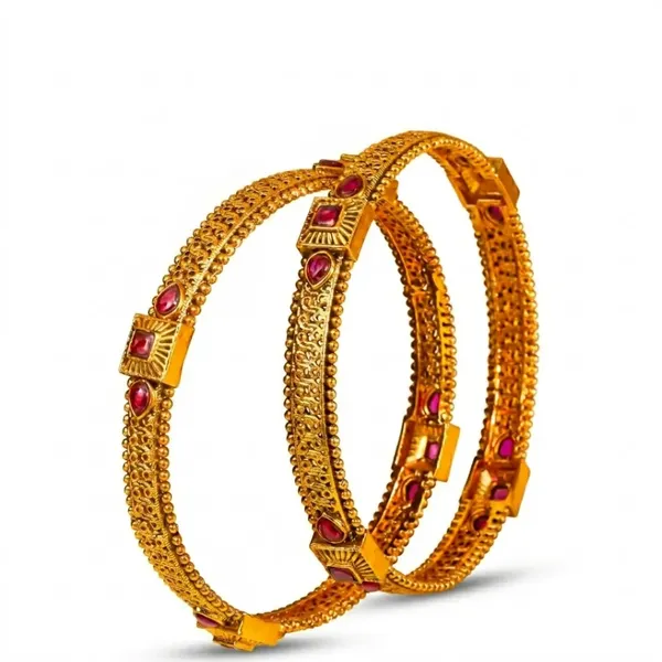 Mohini_Manjari_Paired_Bangle_Gold_Plated_Enchanting_Blossom_Bangle_Set_V_2471_Red_Pack_Of_4