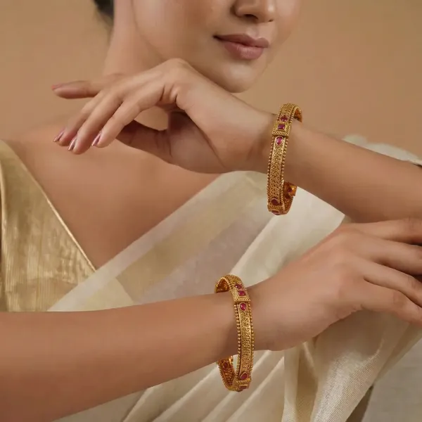 Mohini_Manjari_Paired_Bangle_Gold_Plated_Enchanting_Blossom_Bangle_Set_V_2471_Red_Pack_Of_4