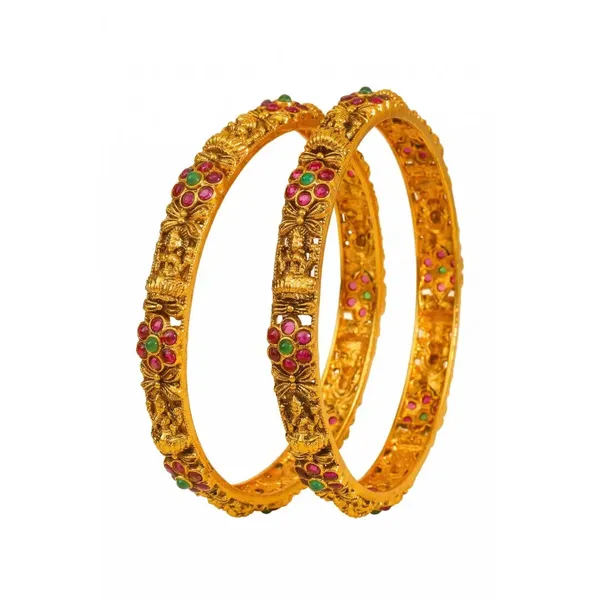 Swarna_Pallavi_Paired_Bangle_Gold_Plated_Golden_Blossom_Bangle_Set_V_2483_Green_Pack_Of_2