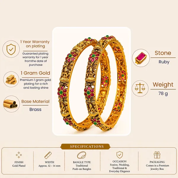 Swarna_Pallavi_Paired_Bangle_Gold_Plated_Golden_Blossom_Bangle_Set_V_2483_Green_Pack_Of_4
