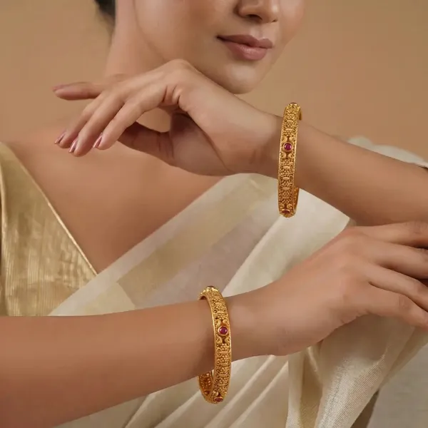Andal_Pushpa_Kankana_Paired_Bangle_Gold_Plated_Goddess_Flower_Bangle_Set_V_2562_Red
