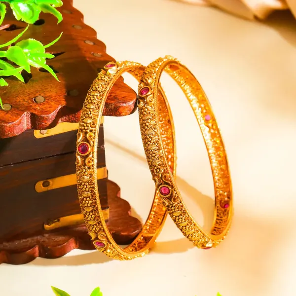 Andal_Pushpa_Kankana_Paired_Bangle_Gold_Plated_Goddess_Flower_Bangle_Set_V_2562_Red