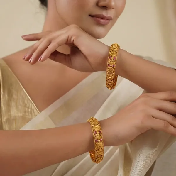Padmavathi_Rekha_Paired_Bangle_Gold_Plated_Lotus_Goddess_Line_Bangle_Set_V_2500_Red