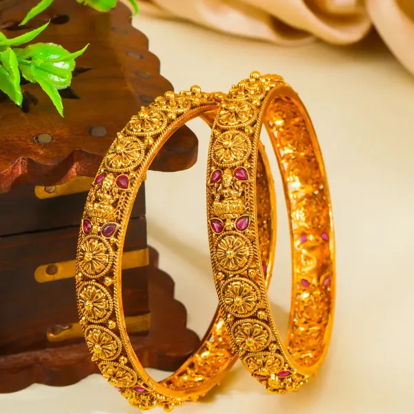 Padmavathi_Rekha_Paired_Bangle_Gold_Plated_Lotus_Goddess_Line_Bangle_Set_V_2500_Red
