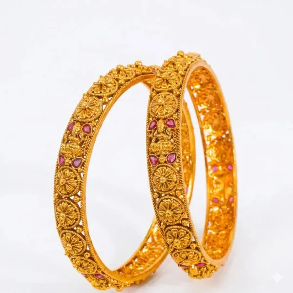 Padmavathi_Rekha_Paired_Bangle_Gold_Plated_Lotus_Goddess_Line_Bangle_Set_V_2500_Red