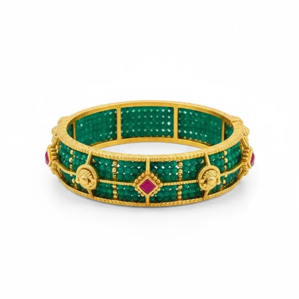 Swarna_Pushpa_Kaappu_Paired_Bangle_Gold_Plated_Golden_Flower_Temple_Bangle_J_1118_Red