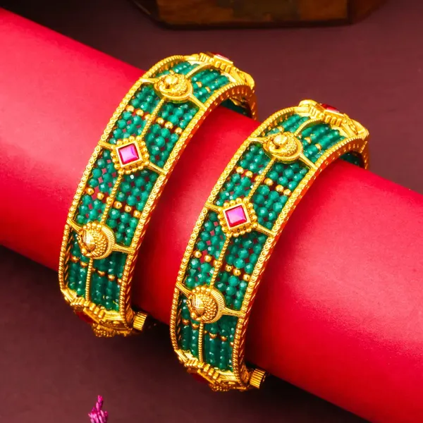 Swarna_Pushpa_Kaappu_Paired_Bangle_Gold_Plated_Golden_Flower_Temple_Bangle_J_1118_Red