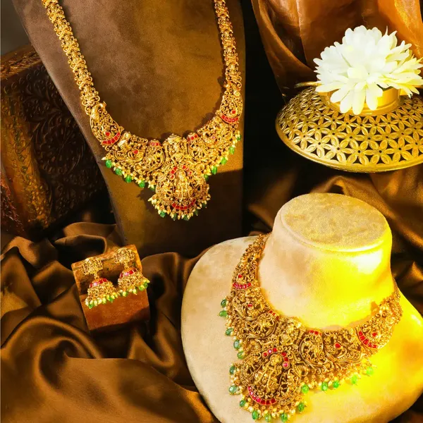 Padmavathi_Soundarya_Combo_Necklace_Set_Gold_Plated_Temple_Jewellery_J_1135n_Red