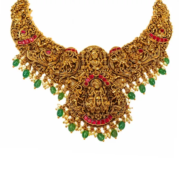 Rukmini_Archana_Haar_Short_Necklace_Set_Gold_Plated_Temple_Jewellery_J_1135_Red