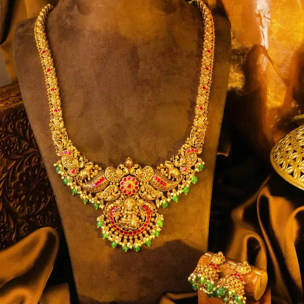 Meenakshi_Rekha_Haram_Long_Necklace_Set_Gold_Plated_Temple_Jewellery_J_867_Red