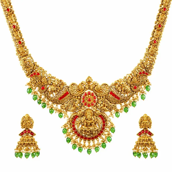 Meenakshi_Rekha_Haram_Long_Necklace_Set_Gold_Plated_Temple_Jewellery_J_867_Red