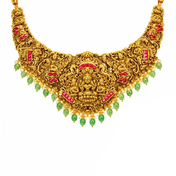 Andal_Mangala_Haar_Short_Necklace_Set_Gold_Plated_Temple_Jewellery_J_856_Red
