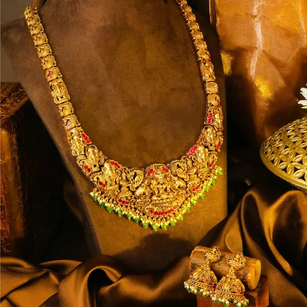 Nithya_Mangala_Haram_Long_Necklace_Set_Gold_Plated_Temple_Jewellery_J_1020_Red
