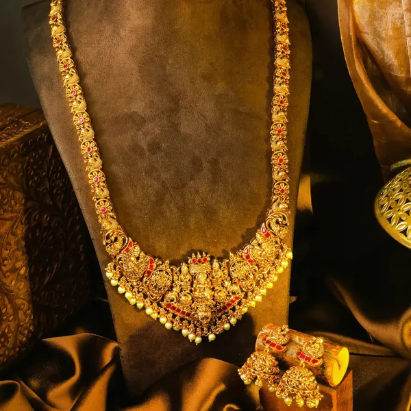 Rukmini_Bhushana_Kantha_Long_Necklace_Set_Gold_Plated_Temple_Jewellery_J_1056_Red