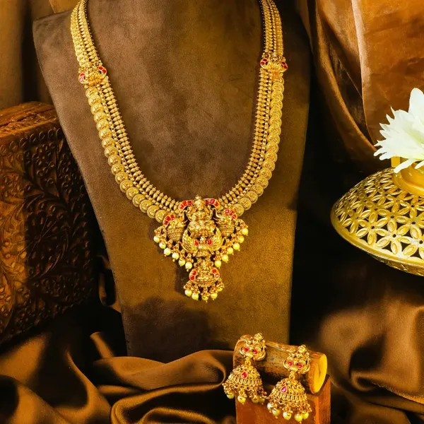 Kamala_Shobha_Haram_Long_Necklace_Set_Gold_Plated_Temple_Jewellery_J_1018_Red