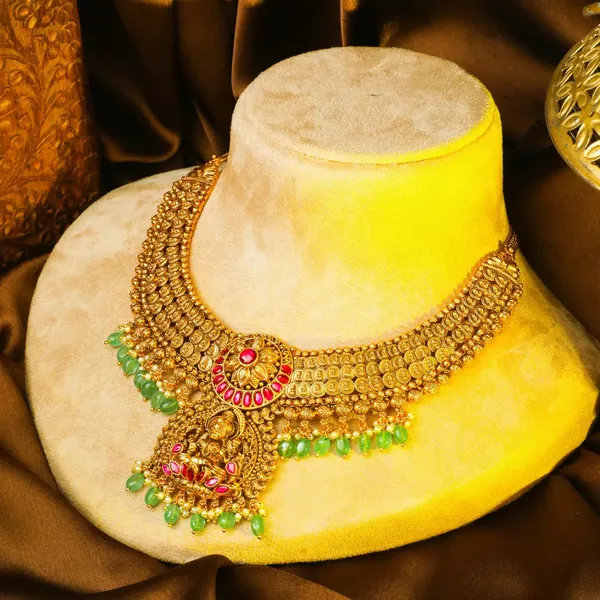 Swarna_Kanti_Navaratna_Haar_Short_Necklace_Set_Gold_Plated_Temple_J_1061_Red
