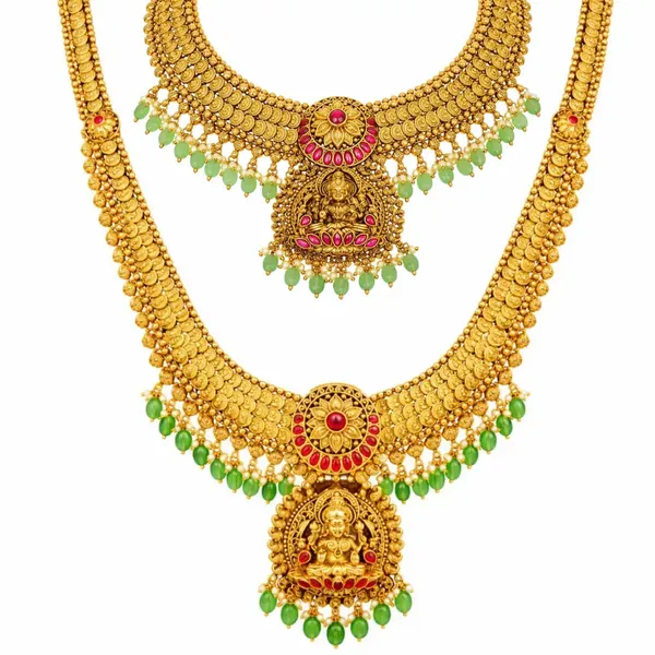 Saraswathi_Haridhra_Combo_Necklace_Set_Gold_Plated_Temple_Jewellery_J_1061n_Red