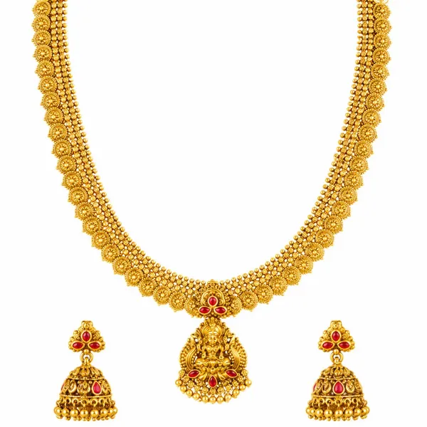 Antique_Pachi_Swarna_Haar_Long_Necklace_Set_Gold_Plated_Temple_Jewellery_J_1757_Red