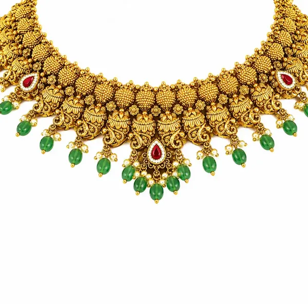 Swarna_Kodi_Muthu_Kanti_Short_Necklace_Set_Gold_Plated_Temple_Jewellery_J_1185_Red