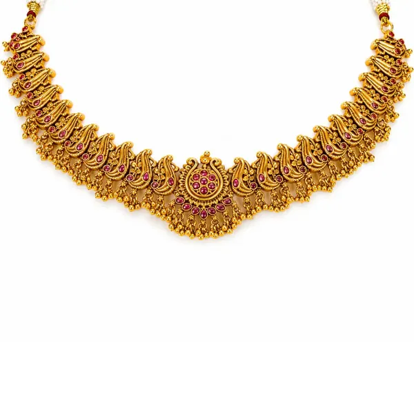 Swarna_Pachi_Kamalam_Haar_Short_Necklace_Set_Gold_Plated_Temple_K_1883_Red