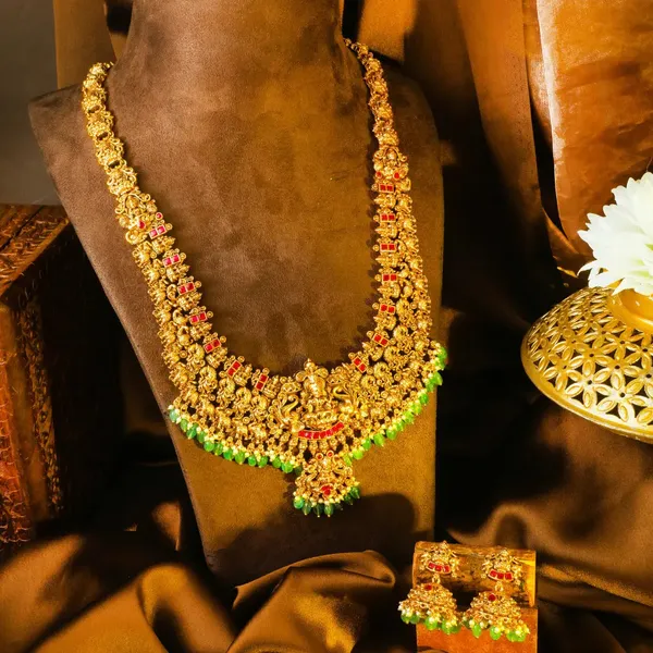 Swarna_Kodi_Kamalam_Haar_Long_Necklace_Set_Gold_Plated_Temple_Jewellery_J_1038_Red