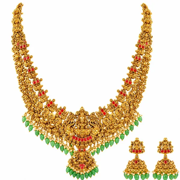 Swarna_Kodi_Kamalam_Haar_Long_Necklace_Set_Gold_Plated_Temple_Jewellery_J_1038_Red