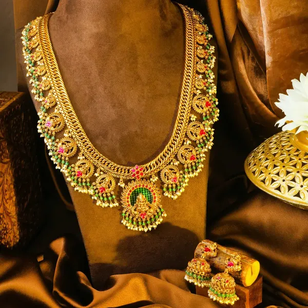 Antique_Kamalam_Manga_Muthu_Kanti_Long_Necklace_Set_Gold_Plated_Temple_J_837_Red