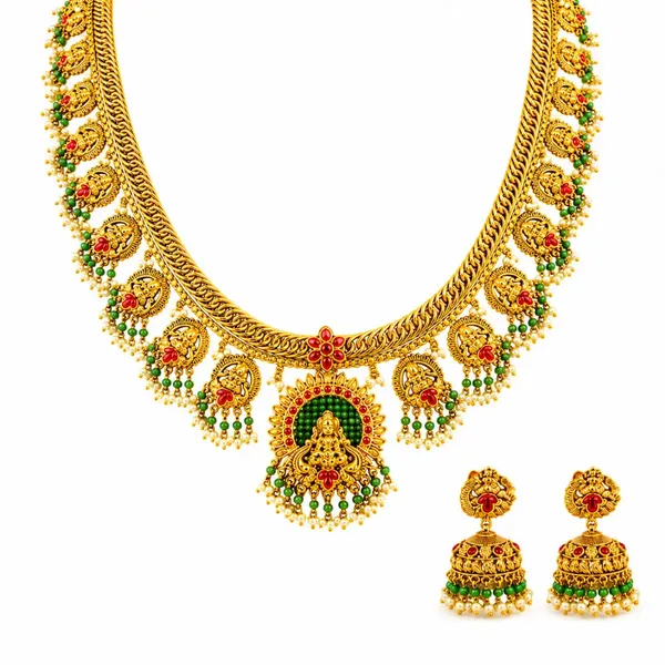 Antique_Kamalam_Manga_Muthu_Kanti_Long_Necklace_Set_Gold_Plated_Temple_J_837_Red