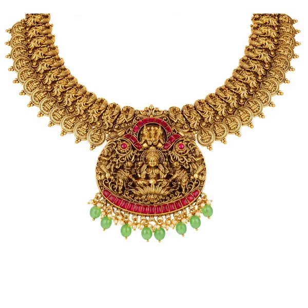Antique_Swarna_Kamalam_Haar_Short_Necklace_Set_Gold_Plated_Temple_Red