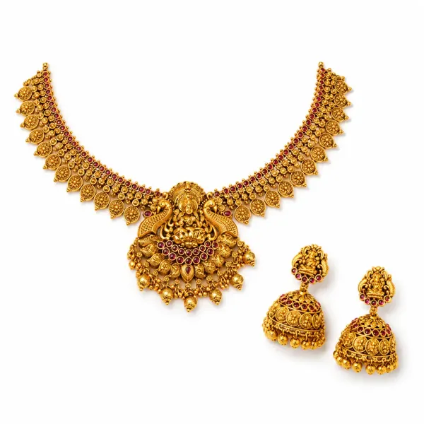 Swarna_Kamalam_Manga_Haar_Short_Necklace_Set_Gold_Plated_Temple_K_1893_Red