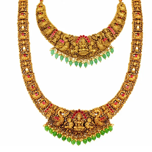 Swarna_Muthu_Antique_Kanti_Combo_Necklace_Set_Gold_Plated_Temple_J_1027n_Red