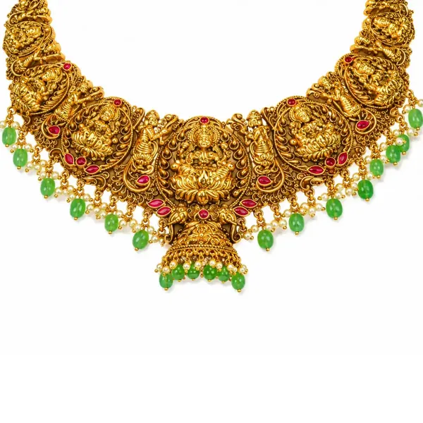 Swarna_Kamala_Kanti_Short_Necklace_Set_Gold_Plated_Temple_Jewellery_J_1013_Red