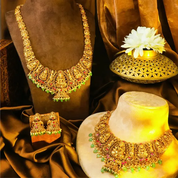 Swarna_Navaratna_Antique_Mala_Combo_Necklace_Set_Gold_Plated_Temple_J_1013n_Red