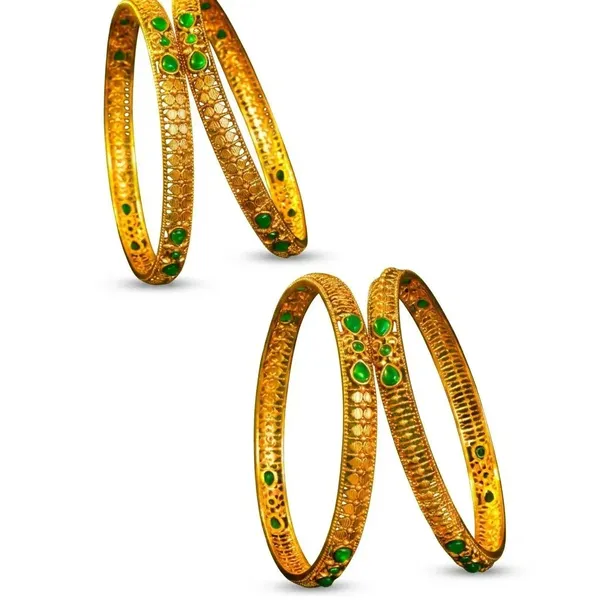 Ratna_Jali_Kankana_Paired_Bangle_Gold_Plated_Temple_Jewellery_V_868_Green_Pack_Of_2
