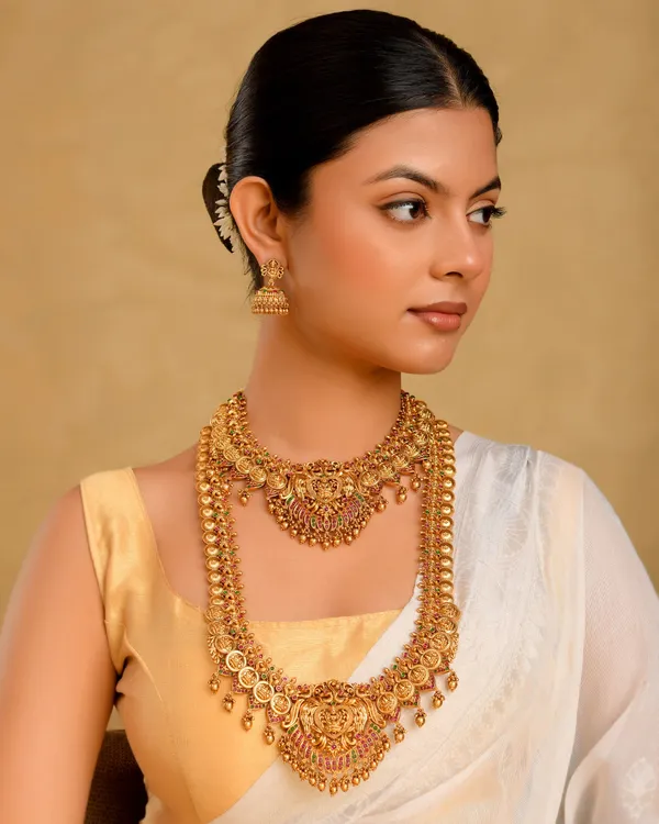 1_Gram_Gold_Combo_Necklace_Set_Bridal_Combo_Jewellery_Set_K_1314n_Green