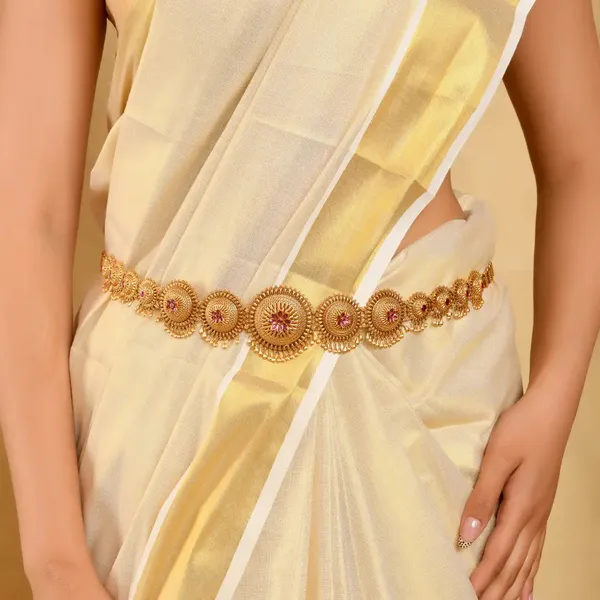 1_Gram_Gold_Kamarband_Vaddanam_Antique_Waist_Belt_For_Saree_V_1908_Red