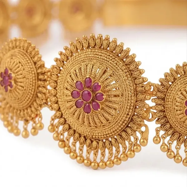 1_Gram_Gold_Kamarband_Vaddanam_Antique_Waist_Belt_For_Saree_V_1908_Red
