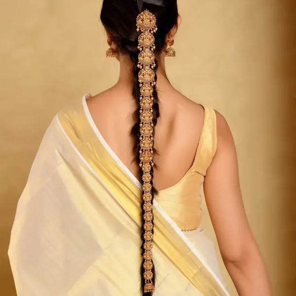 Antique_Gold_Finish_Temple_Inspired_Lakshmi_Hair_Choti_V_2094_Red