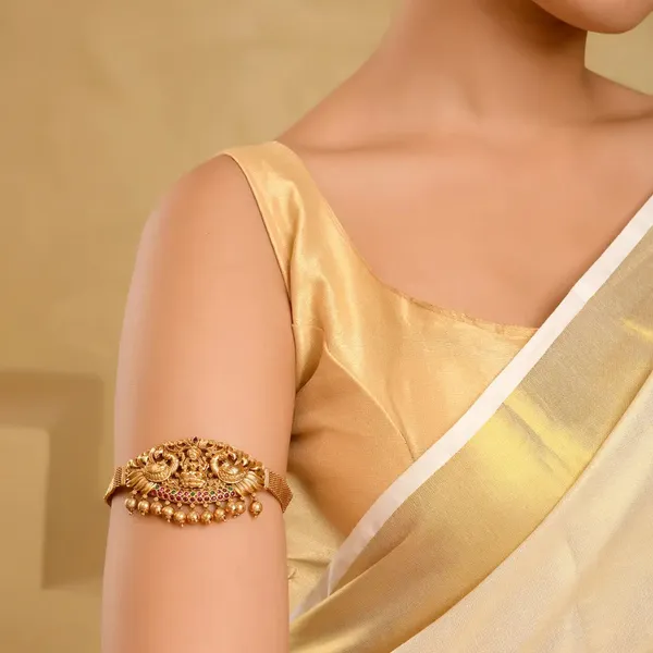 1_Gram_Gold_Bajuband_Twin_Peacock_Baju_Band_Design_For_Bridal_Arm_Green