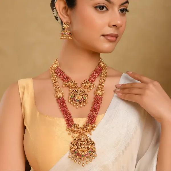 Lakshmi_Peacock_Combo_Necklace_Set_K_1601n_Gold_Red