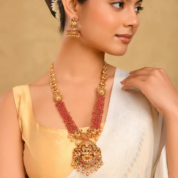 Lakshmi_Peacock_Combo_Necklace_Set_K_1601n_Gold_Red