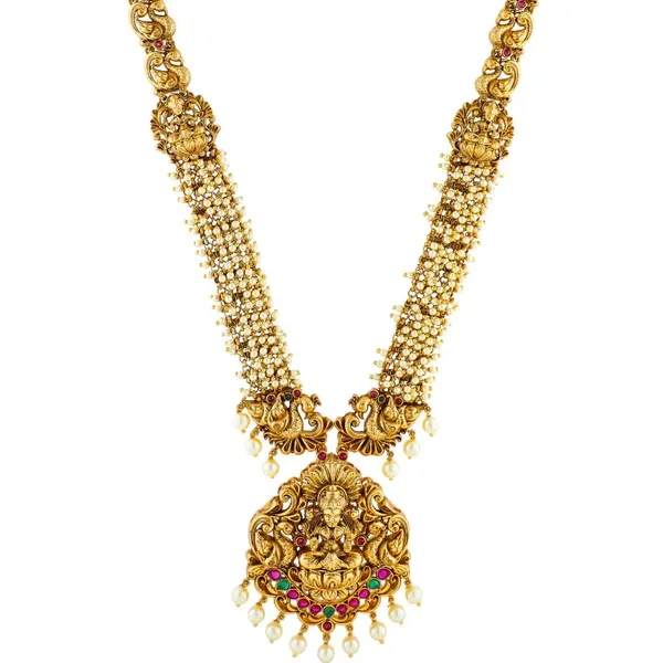 Lakshmi_Peacock_Long_Necklace_Set_K_1601_Gold_Red