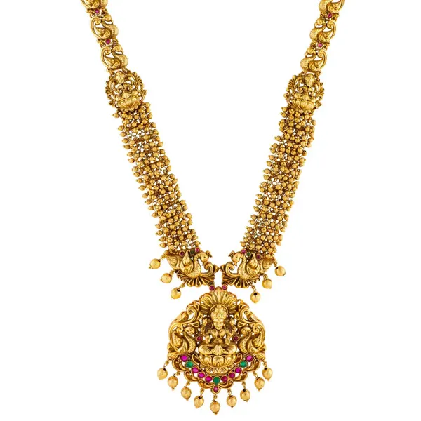 Lakshmi_Peacock_Long_Necklace_Set_K_1601_Gold_Red