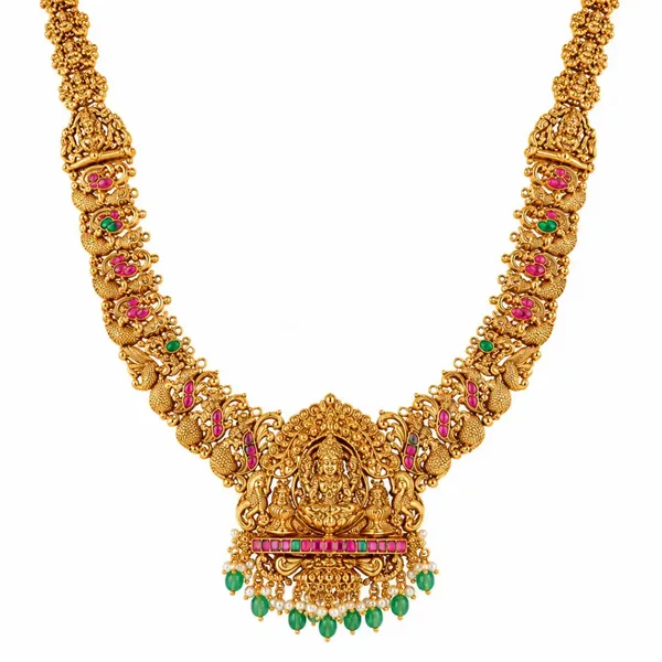 Bhuvana_Pushpa_Haar_Long_Necklace_Set_Gold_Plated_Temple_Jewellery_J_1052_Green