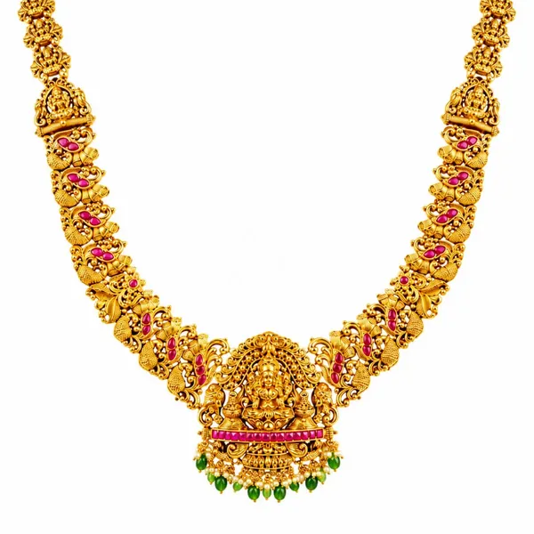 Bhuvana_Pushpa_Haar_Long_Necklace_Set_Gold_Plated_Temple_Jewellery_J_1052_Green