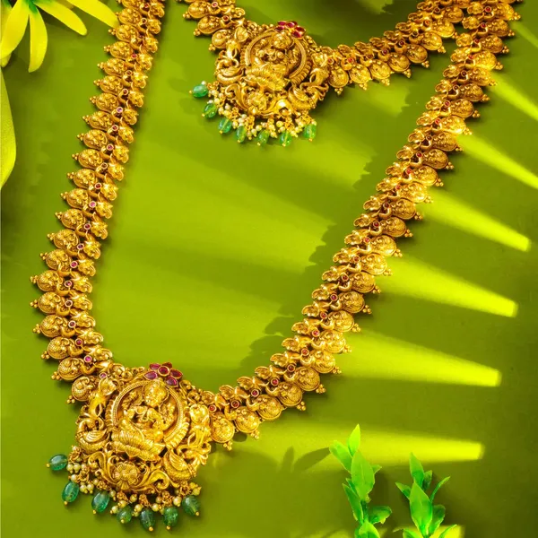 1_Gram_Gold_Combo_Necklace_Set_Lakshmi_Bridal_Jewellery_Set_K_138n_Green