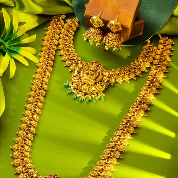1_Gram_Gold_Combo_Necklace_Set_Lakshmi_Bridal_Jewellery_Set_K_138n_Red