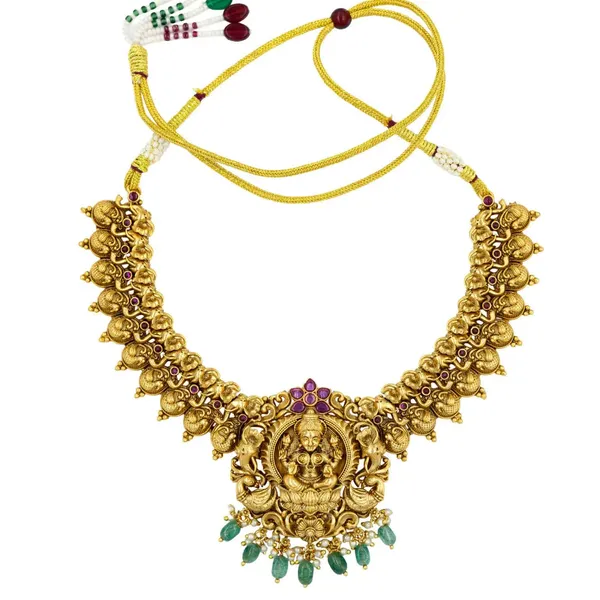1_Gram_Gold_Temple_Necklace_Set_Lakshmi_Elephant_Short_Necklace_V_138_Green